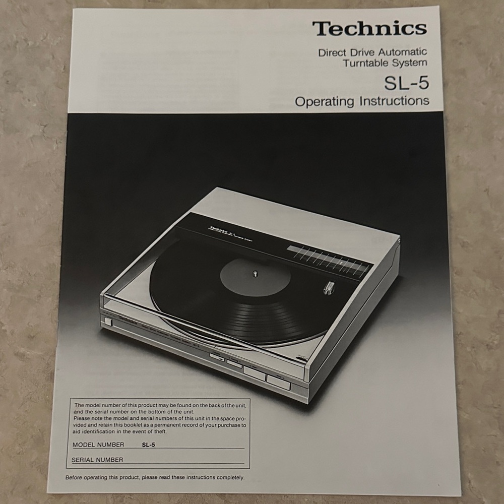 2 for $10 🎁 Vintage Technics SL-5 Turntable Operating Instructions Manual